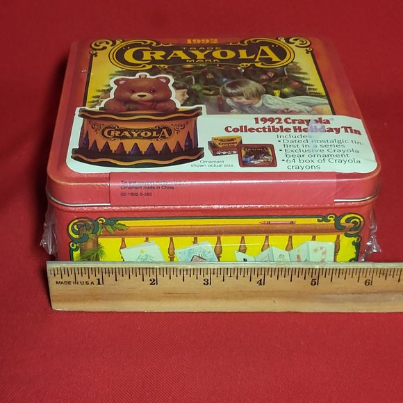 1992 Crayola Collectible Holiday Tin Sealed 64 Crayons Christmas Ornament Tin Bo - Picture 9 of 11